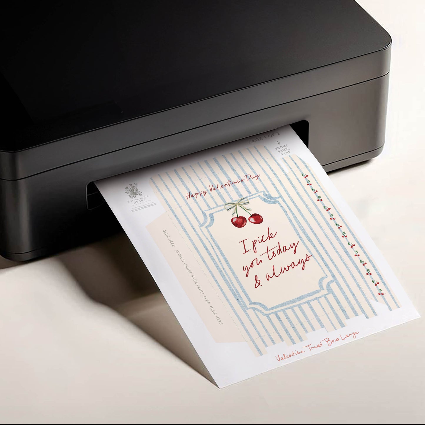 Cherry Valentine's Printable Treat Box (Larger Size)