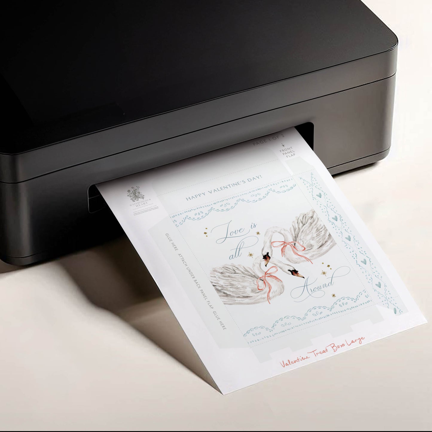 Swan Valentine's Printable Treat Box (Larger Size)