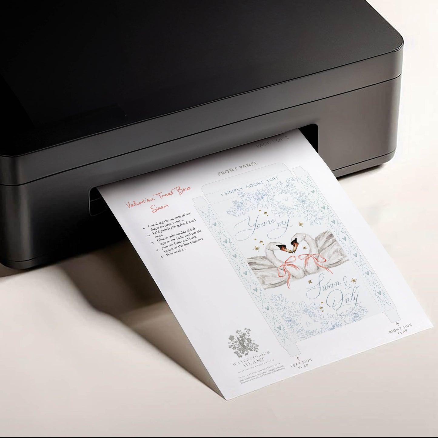 Swan Valentine's Printable Treat Box (Smaller Size)