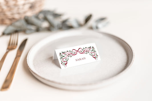 Personalised Printable Red Bow Tented Name Cards