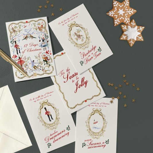 12 Days of Christmas Printable Cards – Set of 5 Beautifully Illustrated Designs
