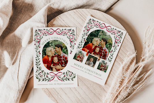 Printable Red Botanical Christmas Photo Holiday Cards - Set of 2 Designs